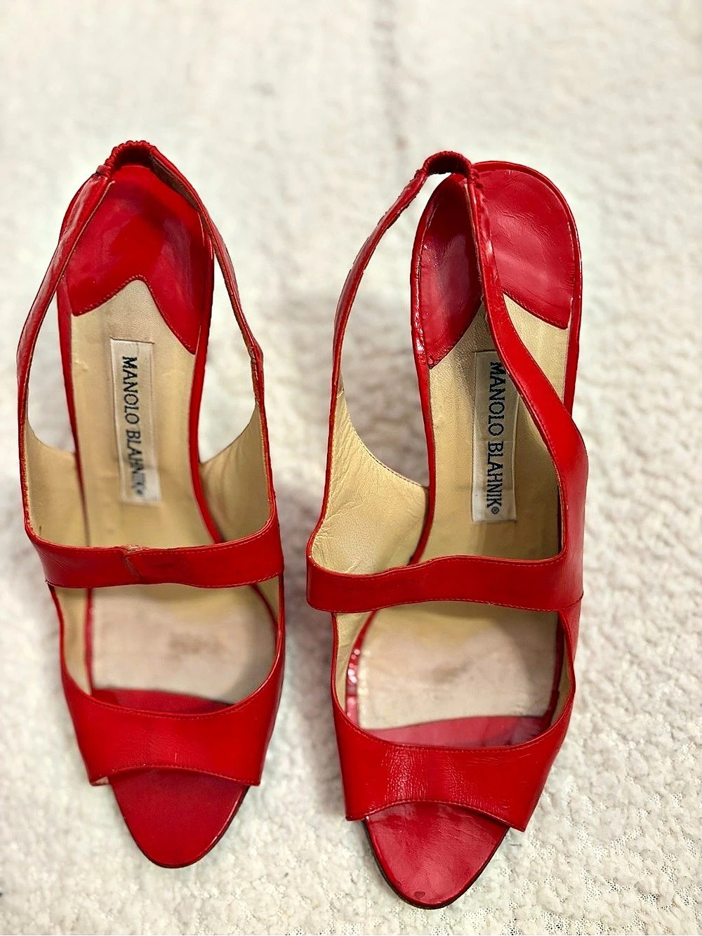 Vintage Manolo Blahnik Red Patent Leather Slingback Heels EU 39.5 - Picture 2 of 7